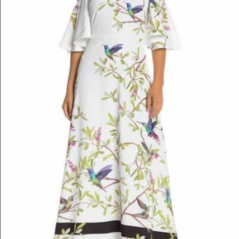 New TED BAKER HIGH GROVE COLD SHOULDER MAXI DRESS TB.size:1, US:0-2,HUMMINGBIRDS